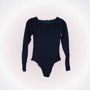 Mika black lace long sleeve open back body suit | Sz M